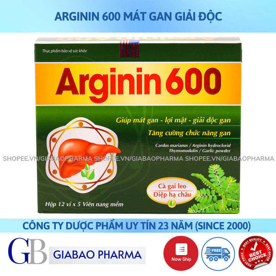 Arginin 600 mát gan, lợi mật, giải độc gan, tăng cường chức năng gan