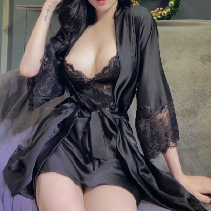 Đồ ngủ đầm gợi cảm có mút ngực kèm áo choàng sexy | BigBuy360 - bigbuy360.vn