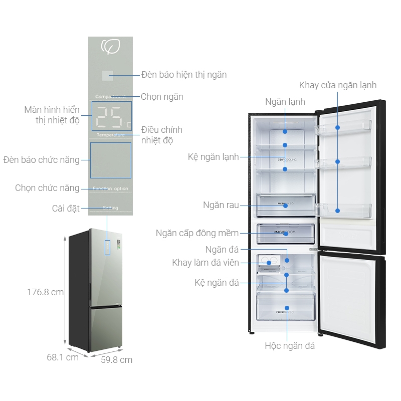 Tủ lạnh Aqua Inverter 324 lít AQR-B380MA