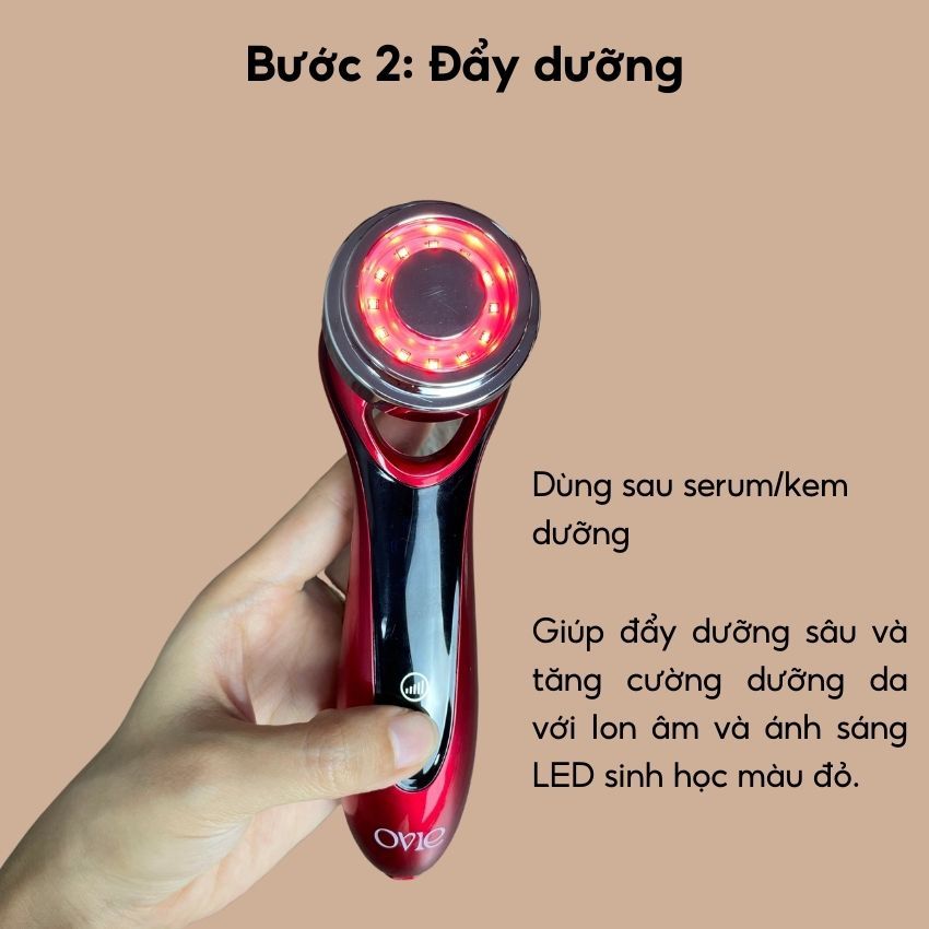 Máy massage đẩy tinh chất Ovie chăm sóc da mặt và mắt bổ sung Ion có đèn LED