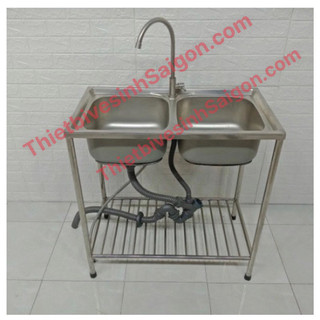 Thanh lý : Bồn, chậu rửa chén bát inox 2 ngăn lớn có chân KT 78*43, giá rẻ tại tphcm