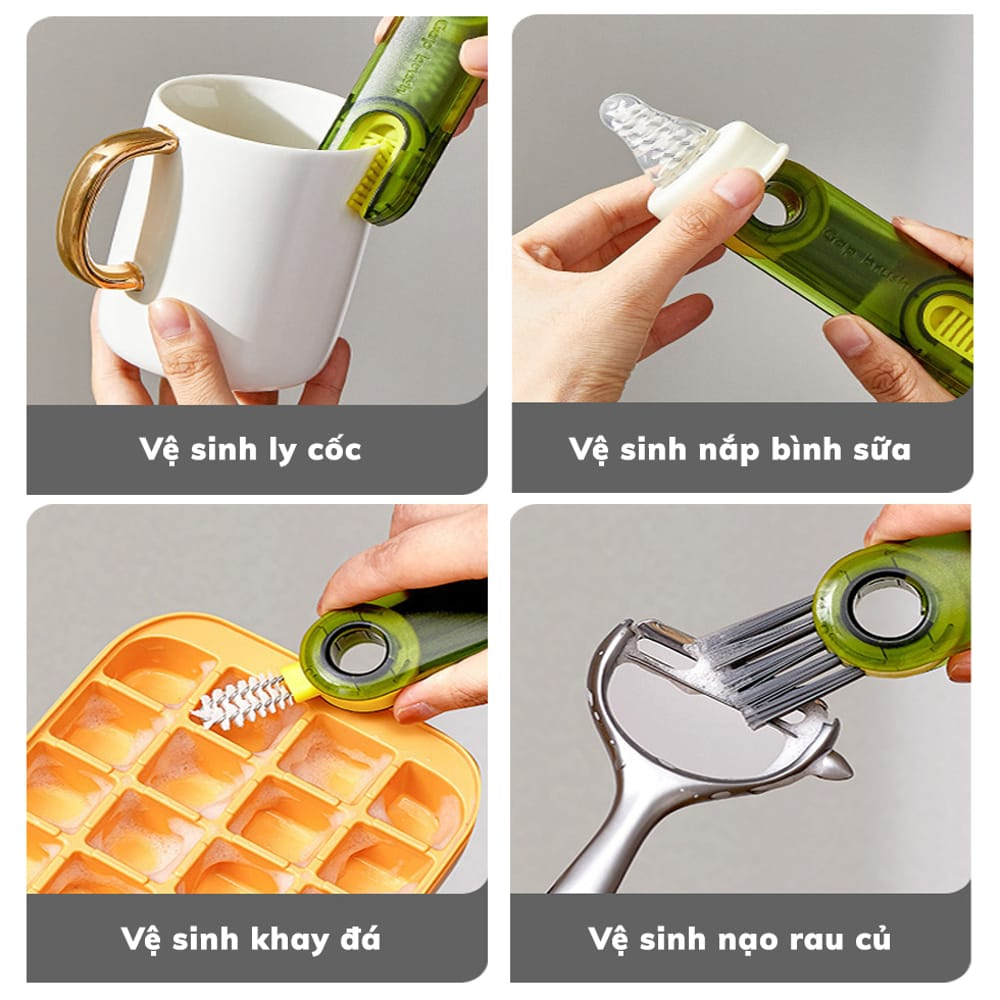 Bàn Chải Vệ Sinh HERA Hình Chữ U 3 In 1 Tiện Lợi, Dụng Cụ Vệ Sinh Cốc, Bình Sữa, Bình Nước Xoay 360, Nhỏ Gọn Bỏ Túi
