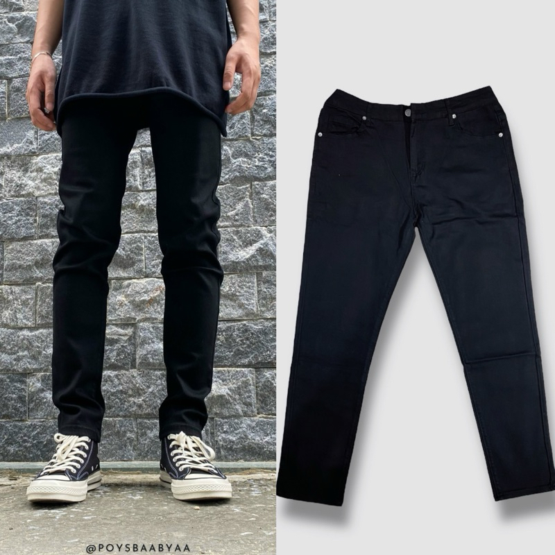 Quần Jean Nam Đen Trơn Ống Côn Ôm Dáng Skinny Chất Bò Co Giãn