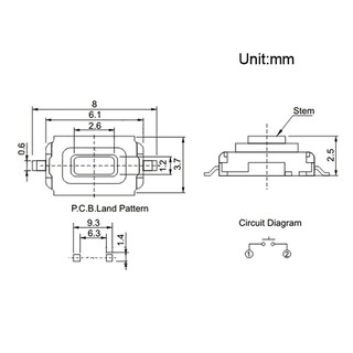 Combo 10 Nút Nhấn Dán 2 Chân 3x6x2.5mm