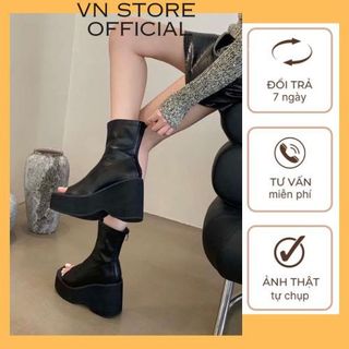 Bốt nữ cao gót cổ ngắn, boots nữ hở mũi gót 5-6phân dây kéo hậu ..