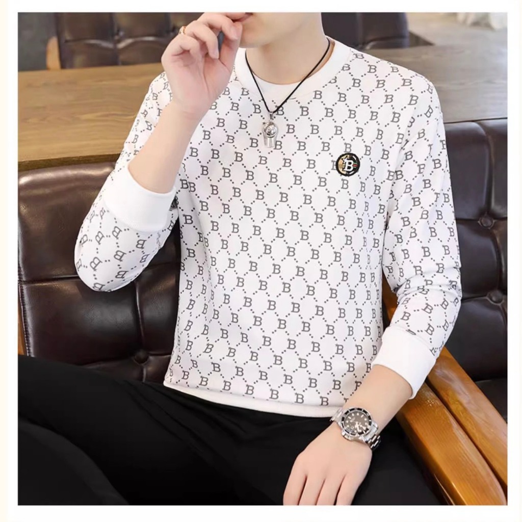 Áo thun nam tay dài in chữ B , cổ tròn, loại thoáng mát, mềm mịn, co giãn tốt.