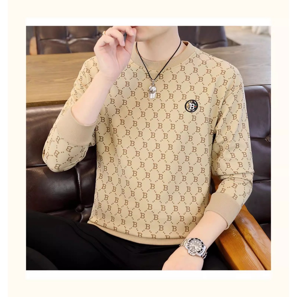 Áo thun nam tay dài in chữ B , cổ tròn, loại thoáng mát, mềm mịn, co giãn tốt.