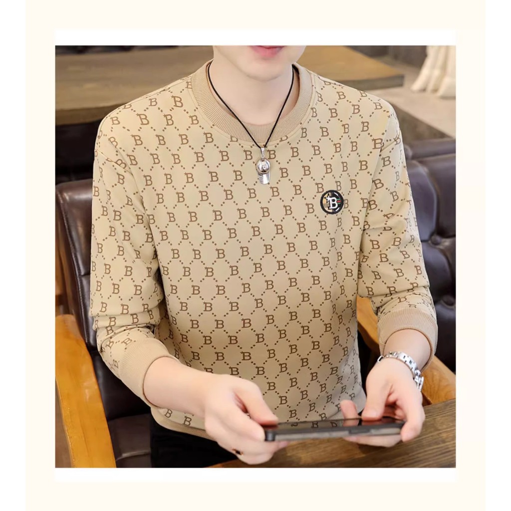 Áo thun nam tay dài in chữ B , cổ tròn, loại thoáng mát, mềm mịn, co giãn tốt.