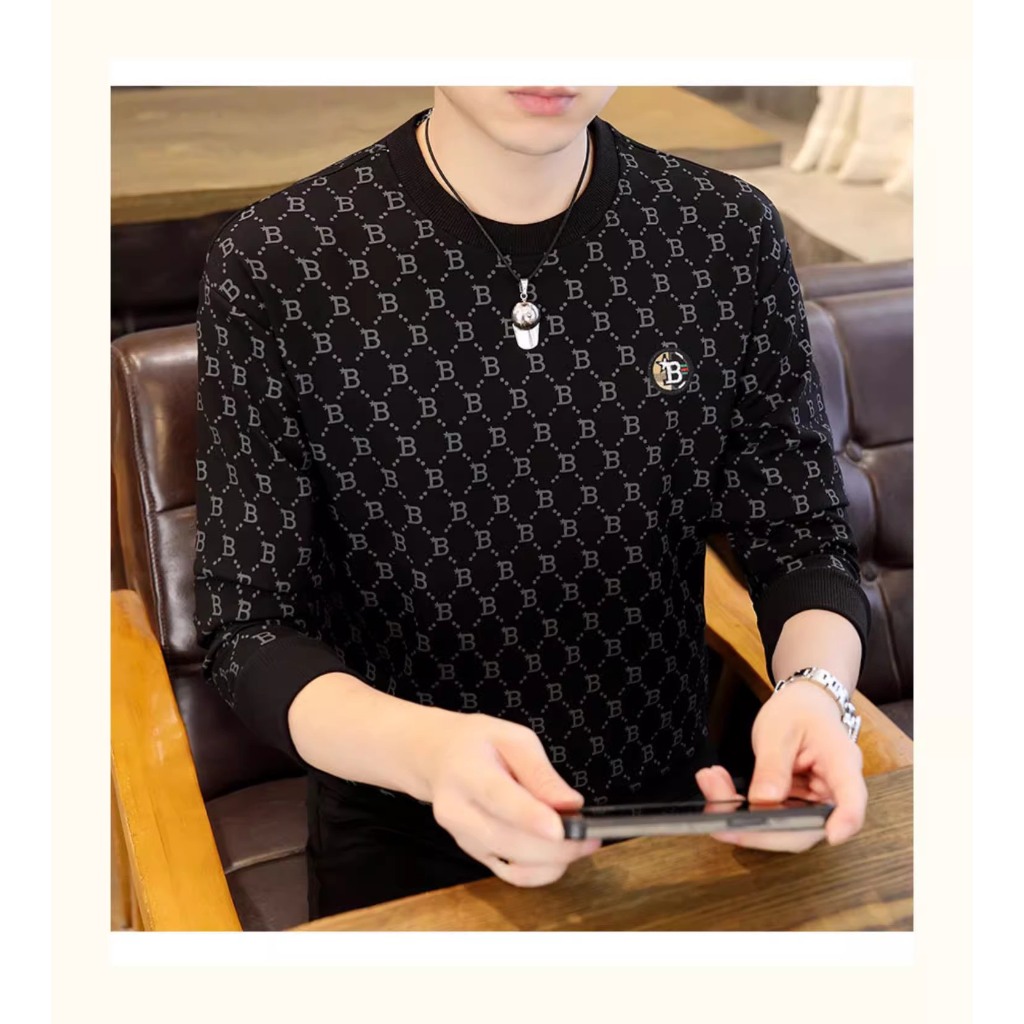 Áo thun nam tay dài in chữ B , cổ tròn, loại thoáng mát, mềm mịn, co giãn tốt.