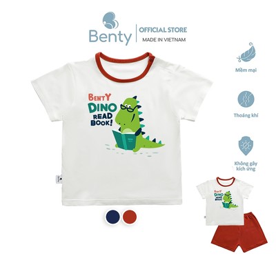 Bộ cộc tay cài vai phối viền khủng long Read Book BENTY BT051 mềm mịn mát, quần áo trẻ em cao cấp