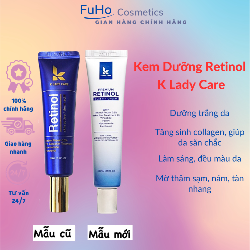 Kem dưỡng retinol 0.5% K Lady Care 30ml Hàn Quốc, Giảm mụn, kiểm soát dầu nhờn, cấp ẩm, làm mờ thâm nám Fuho Cosmetics