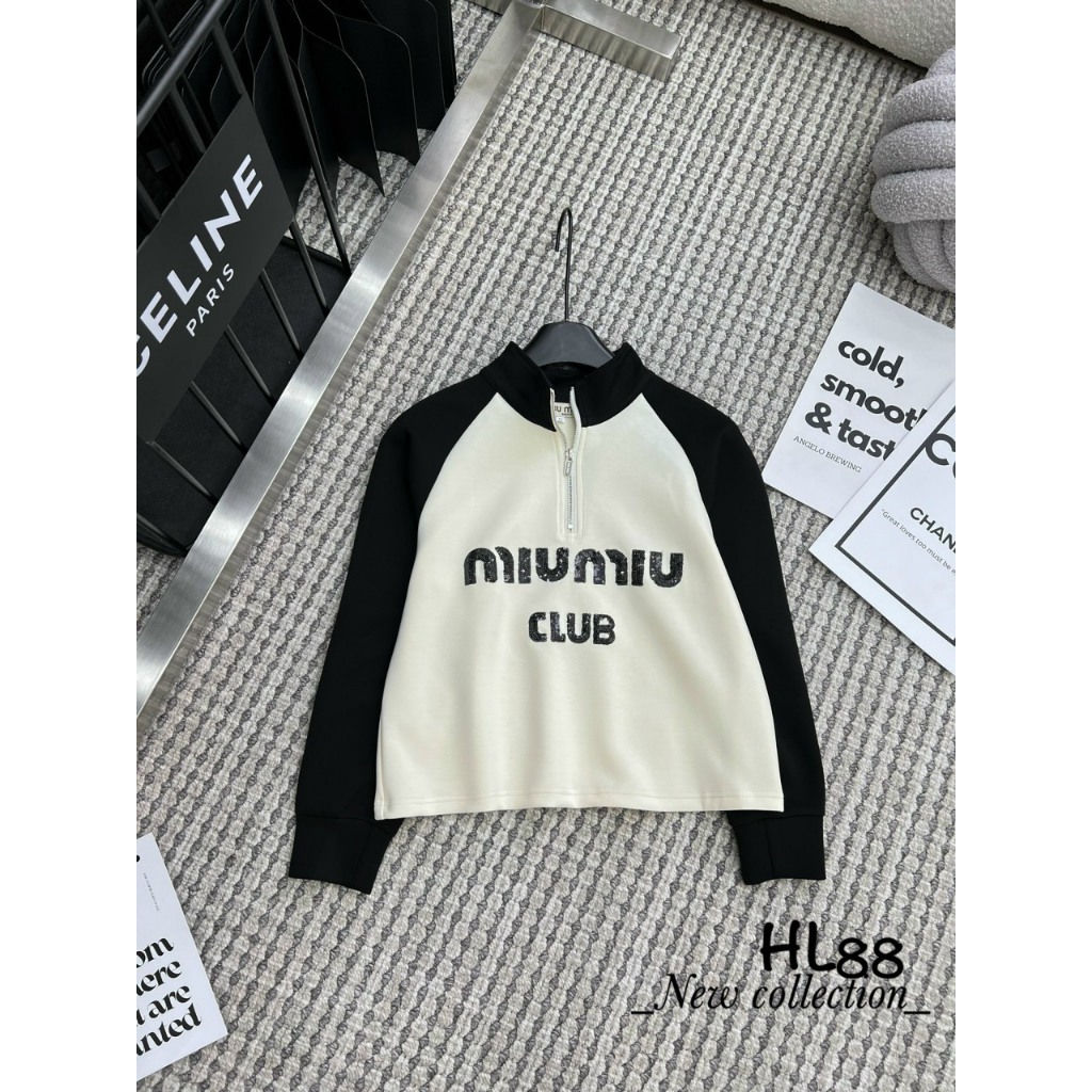 Áo nỉ dài tay thêu chữ đính đá hàng QCL1