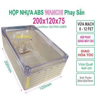 Hộp nhựa WANCHI Phay sẵn 200x120x75mm  trắng nắp trong suốt 8 đến 12 fet - linh kiện điện tử QUỲNH DIỄN