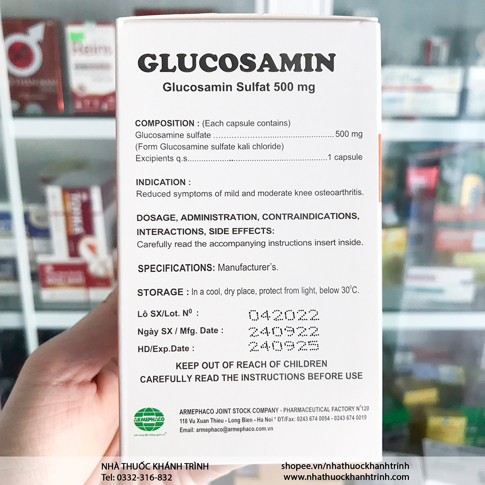 Viên uống Glucosamin 500mg ARMEPHACO - bổ sung dịch khớp, hộp 100 viên