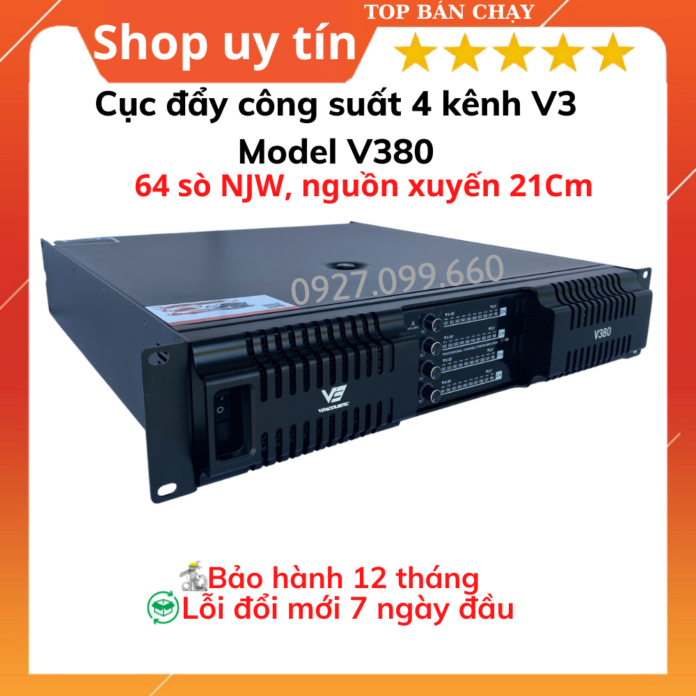 Cục đẩy công suất 4 kênh V3 Model V312 Và V380 công suất 1200W/Kênh. Dùng cho gia đình,phòng hát,sự kiện.BH 12 tháng.