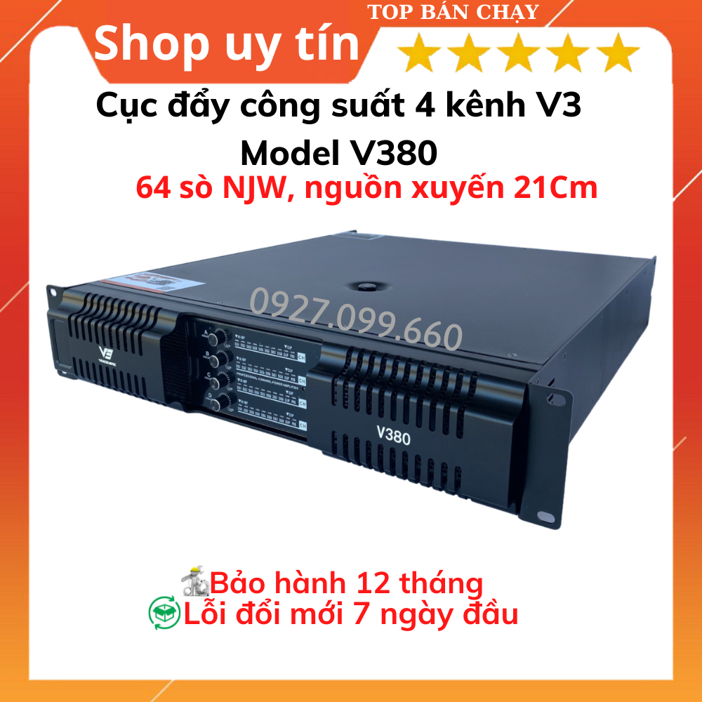 Cục đẩy công suất 4 kênh V3 Model V312 Và V380 công suất 1200W/Kênh. Dùng cho gia đình,phòng hát,sự kiện.BH 12 tháng.