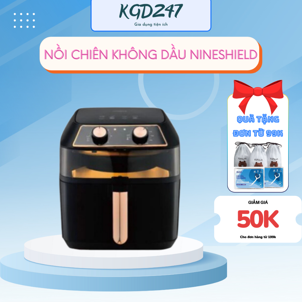 Nồi chiên không dầu Nineshield KB8001M dung tích 10L, công suất 1500W tiết kiệm điện, bảo hành chính hãng 12 tháng