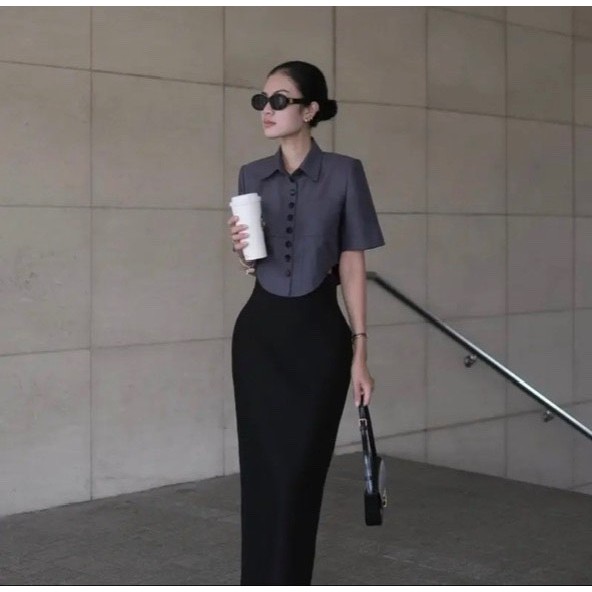 Set công sở thiết kế LaLa tay lỡ chân váy dài , set váy công sở tôn dáng dễ mặc