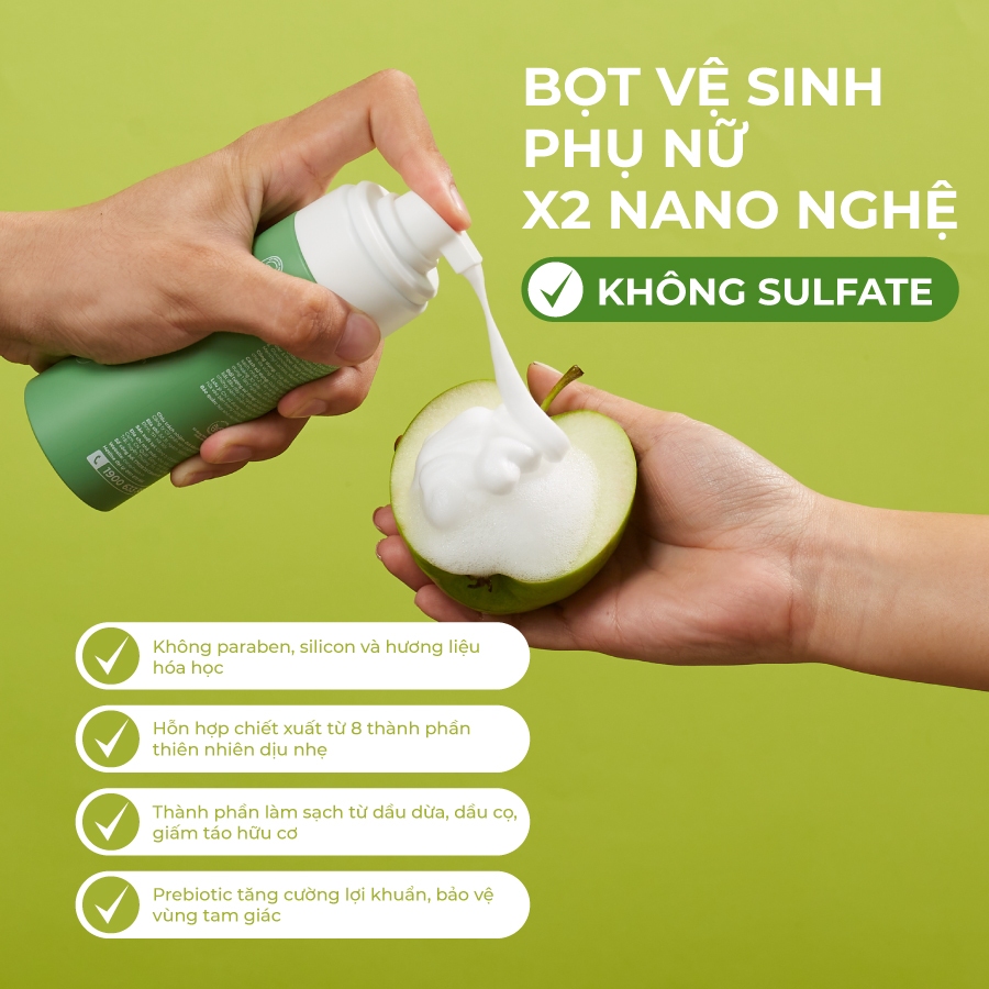 Dung Dịch Vệ Sinh Phụ Nữ Dạng Bọt Hữu Cơ X2 Nano Nghệ COCAYHOALA VIETNAM - Không Sulfate, Không Paraben, Dung tích 150ml