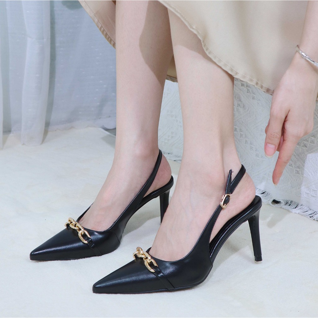 Giày cao gót slingback Cillie đi tiệc sang trọng, đi chơi gót nhọn cao 9cm dáng mũi nhọn thon chân 1107