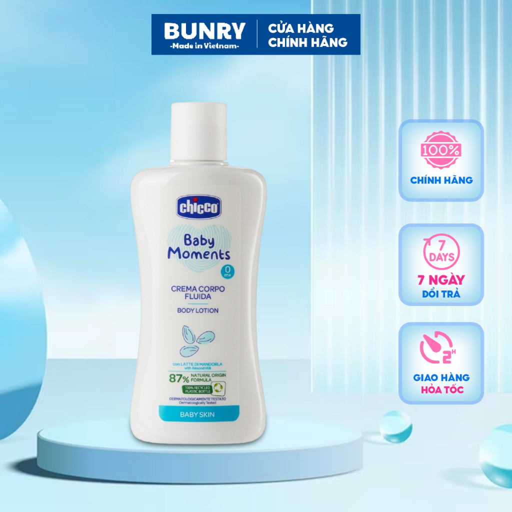 Kem dưỡng thể Chicco 200ml làm mềm mịn da cân bằng độ ẩm không dị ứng,sữa dưỡng thể không rít nhờn da an toàn Bunryshop