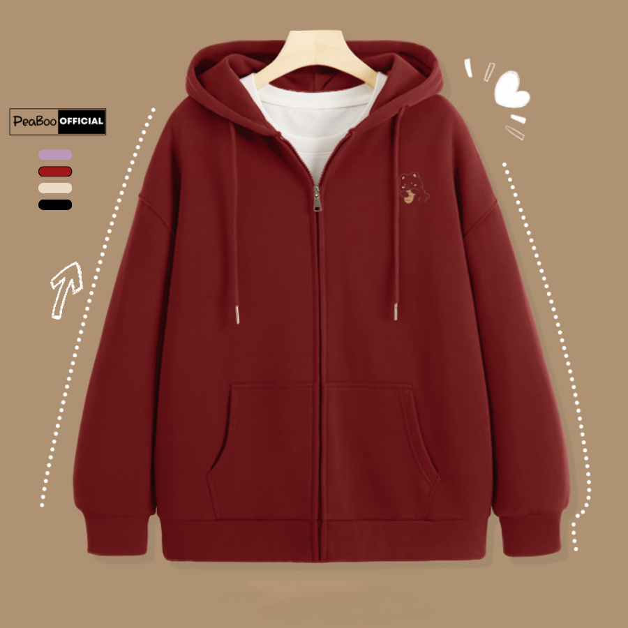 Áo Hoodie Zip, Áo Khoác Nam Nữ Unisex By PEABOO Mã HZ Thỏ Bánh Chất Nỉ Bông Form Rộng Mũ 2 Lớp