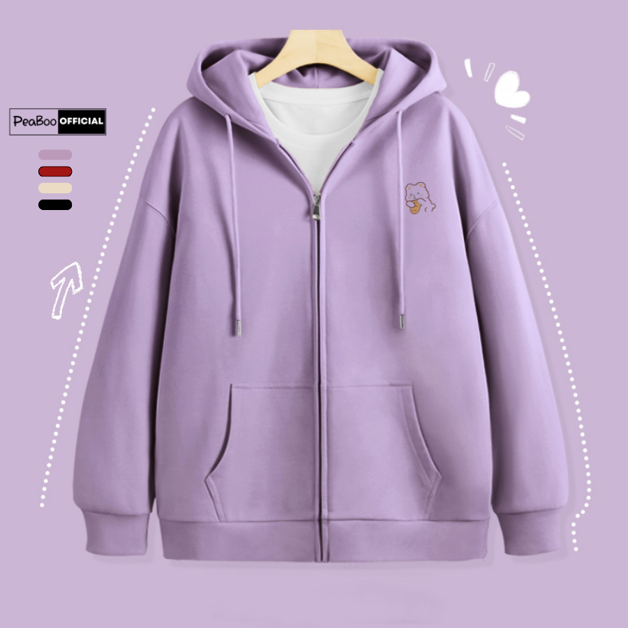 Áo Hoodie Zip, Áo Khoác Nam Nữ Unisex By PEABOO Mã HZ Thỏ Bánh Chất Nỉ Bông Form Rộng Mũ 2 Lớp