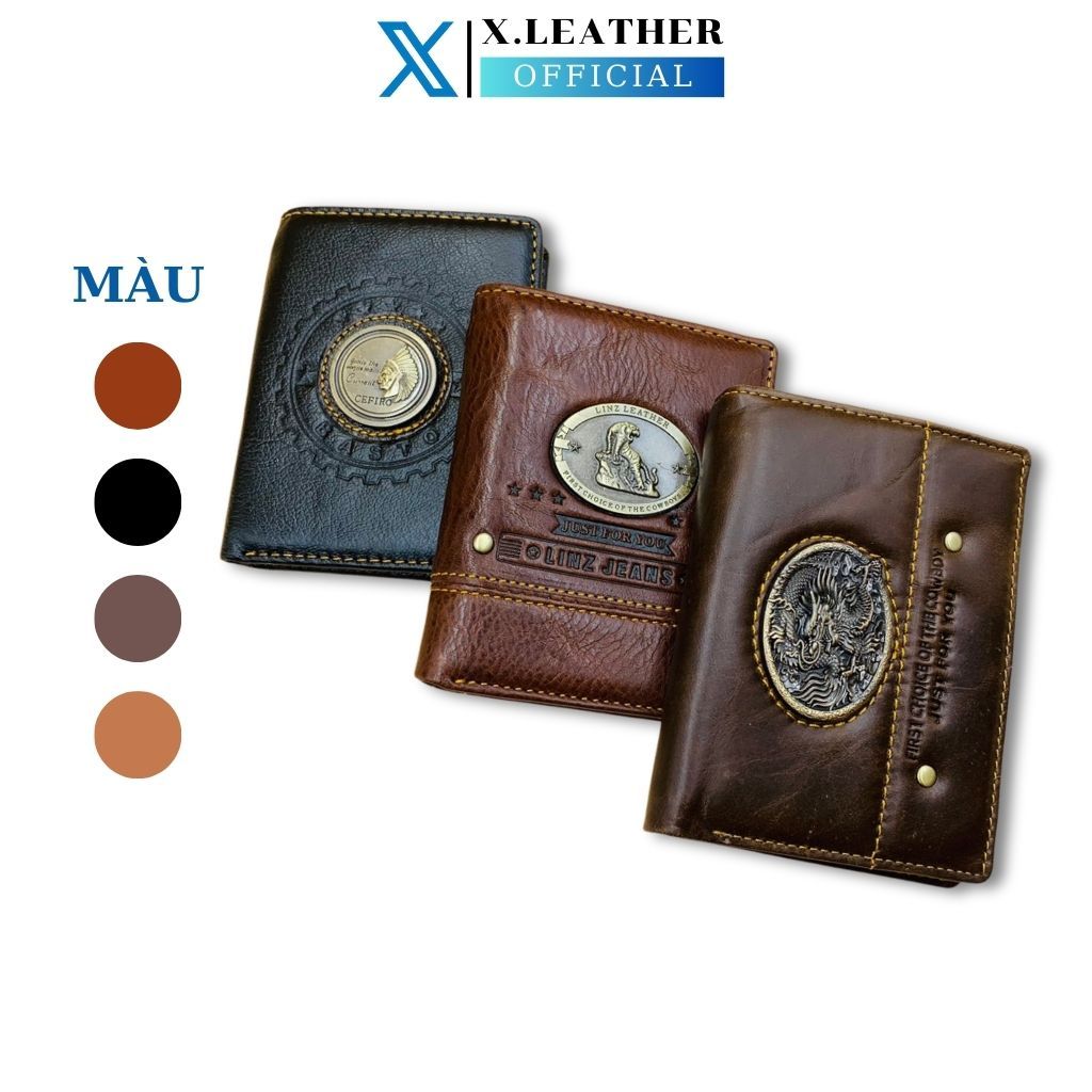 Ví nam X-Leather ví da nam 100% da bò nguyên miếng logo rồng/hổ/thổ dân đem lại tài lộc may mắn cả năm  mẫu mới 2024
