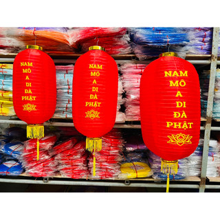 Đèn lồng vải lụa in chữ NAM MÔ A DI ĐÀ PHẬT trang trí ngoài trời