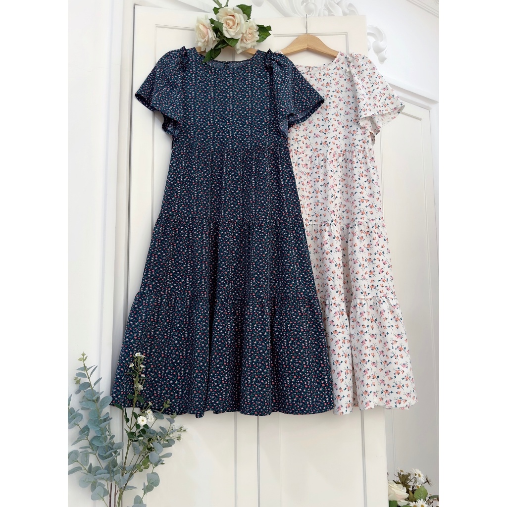 Đầm maxi , tay nhún bèo , dáng suông rồng , phối tầng _ G3.005