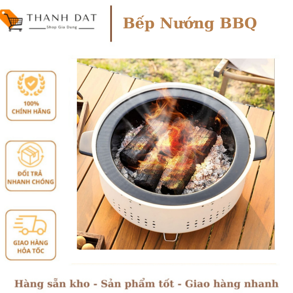 Bếp nướng thịt Hàn Quốc, nướng không khói chất liệu thép không gỉ có tay cầm cách nhiệt và chân phụ - Bếp nướng than hoa