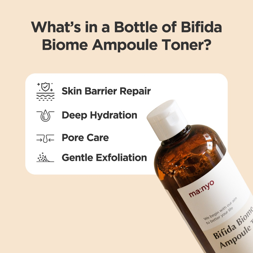 Nước hoa hồng Ma:nyo Bifida Biome Ampoule Toner Manyo 210ml, cân bằng cấp ẩm