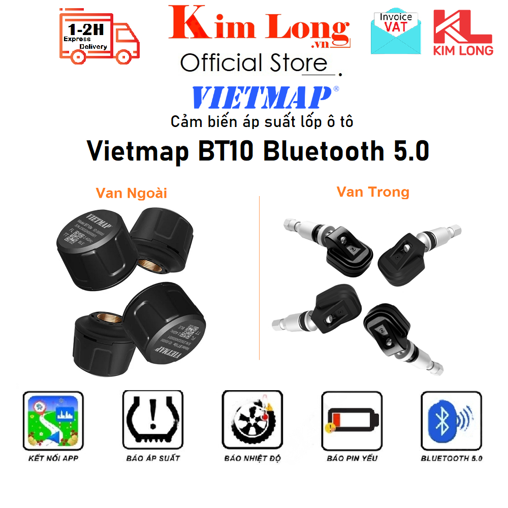 Cảm biến đo áp suất lốp ô tô Vietmap BT10 Bluetooth 5.0 - Kết nối Dvd Android / App trên điện thoại