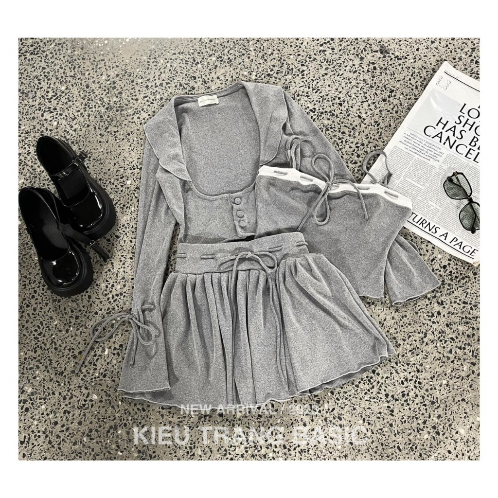 SET BIGSIZE 3 MÓN ÁO KHOÁC RÚT + ÁO DÂY + CHÂN VÁY S395  🍎🍎🍎