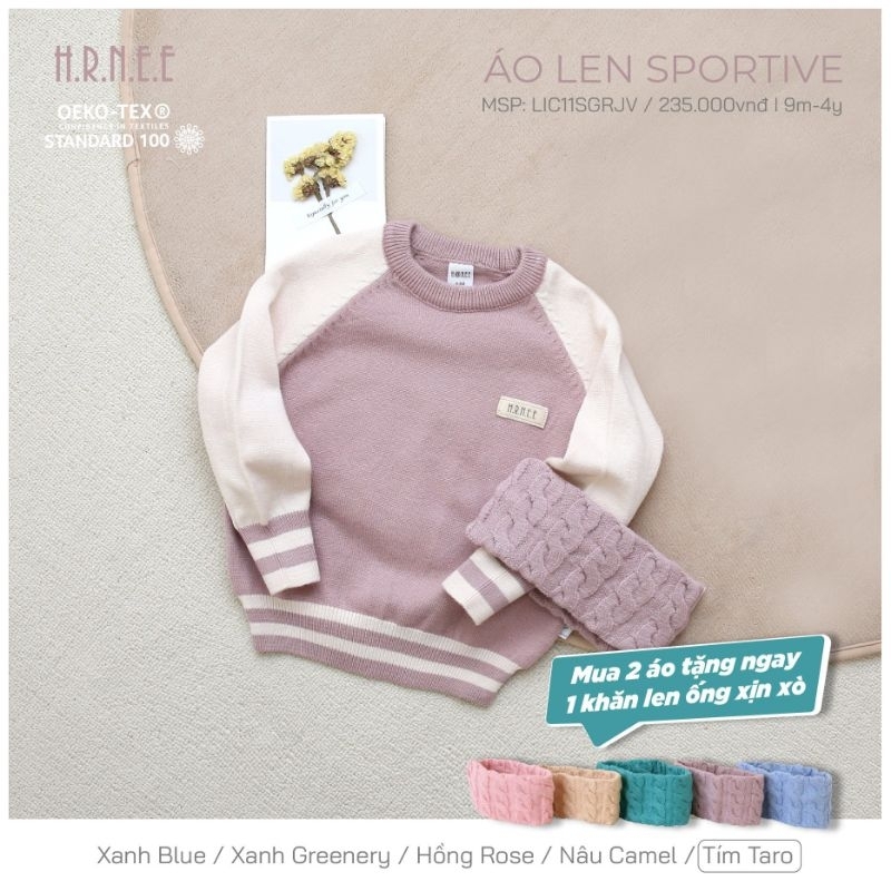 Áo len Hrnee cổ tròn cho bé trai, bé gái