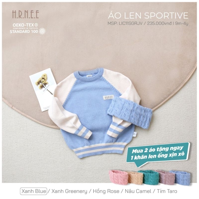 Áo len Hrnee cổ tròn cho bé trai, bé gái