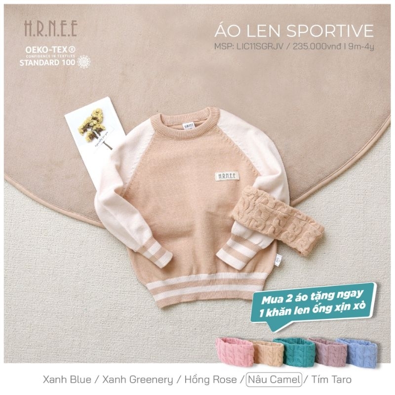 Áo len Hrnee cổ tròn cho bé trai, bé gái