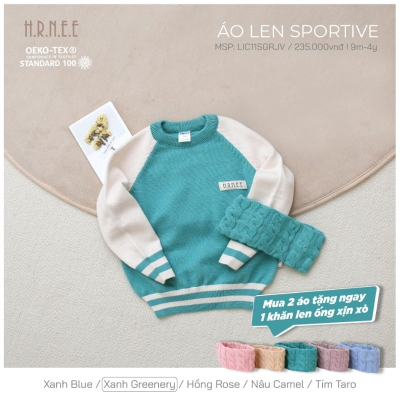 Áo len Hrnee cổ tròn cho bé trai, bé gái