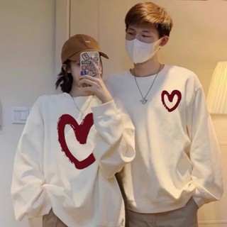 Áo sweater Nỉ cotton dày in hình trái tim cực dẽ thương cho cặp đôi