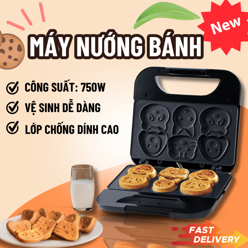 Máy Nướng Bánh Khuôn 6 Hình Động Vật, Máy Làm Bữa Sáng Cho Bé Nhanh Gọn Tiện Dụng