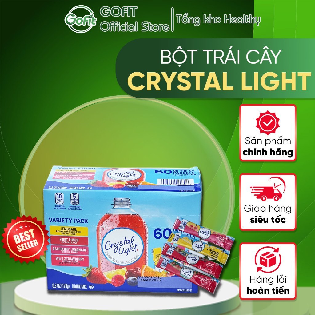 Crystal Light 1 gói Bột Pha Nước Trái Cây không đường Crystal Light Gói Nhỏ