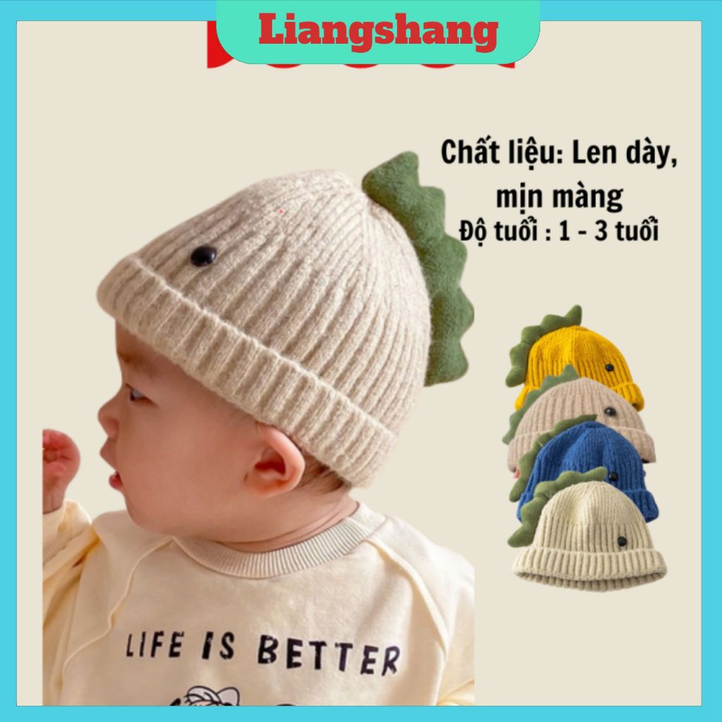 Mũ Len Trùm Đầu  Hình Khủng Long - Mũ Len Beanie Giữ Ấm Cho Bé Trai Bé Gái từ 1-3 Tuổi