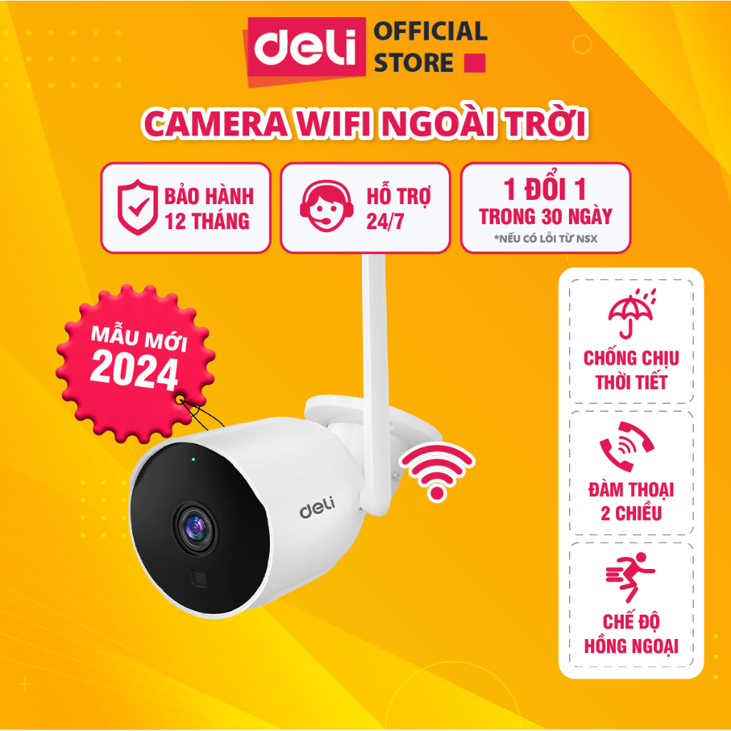 Camera WIFI Ngoài Trời DELI ES106, Kháng Nước Chống Chịu Các Điều Kiện Thời Tiết, Camera Hồng Ngoại, Đàm Thoại Hai Chiều