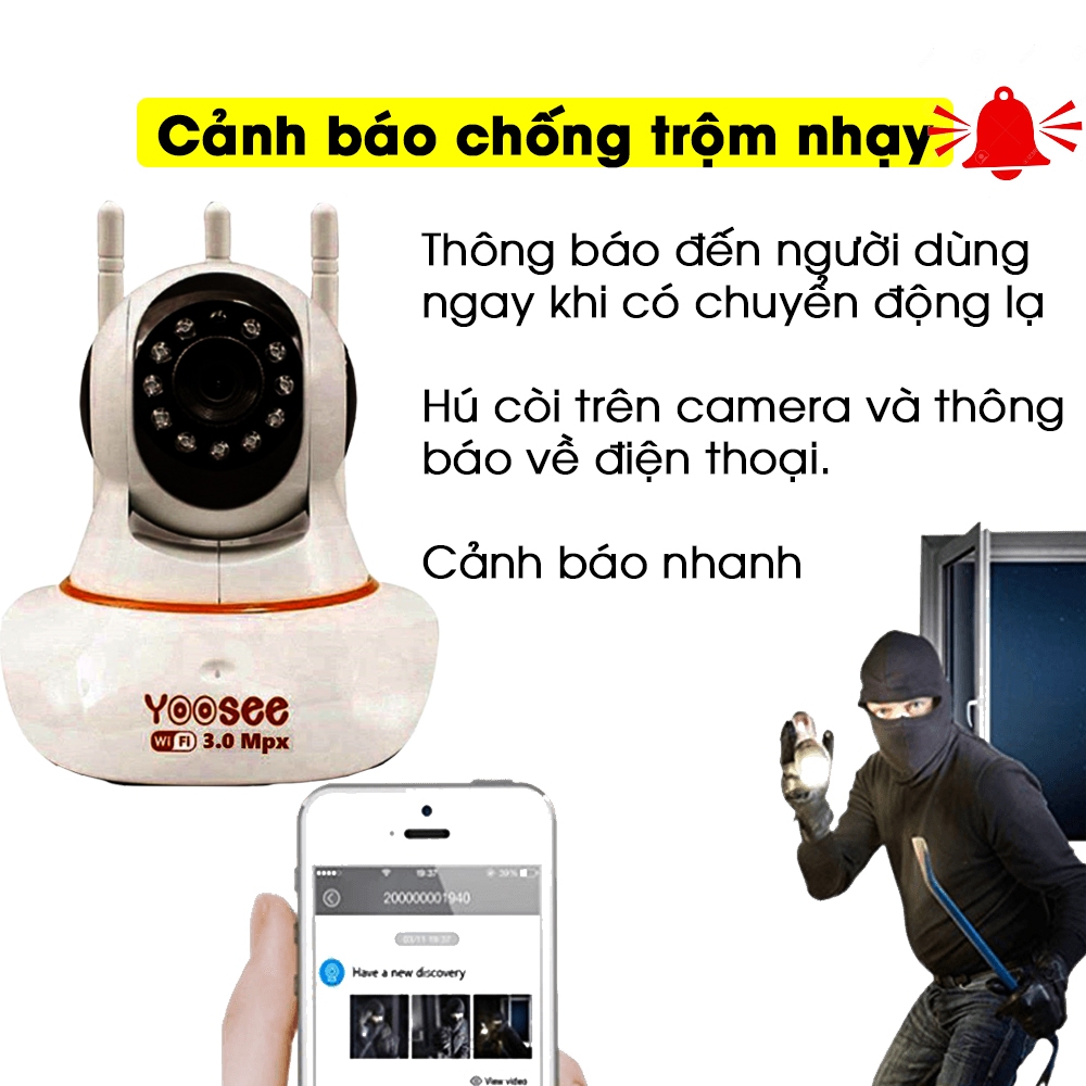 Camera wifi yoosee 3 râu 3.0 - CAMERA 3 ANTEN 3,0 Full HD 1080P - Camera wifi không dây, Nghe được âm thanh.