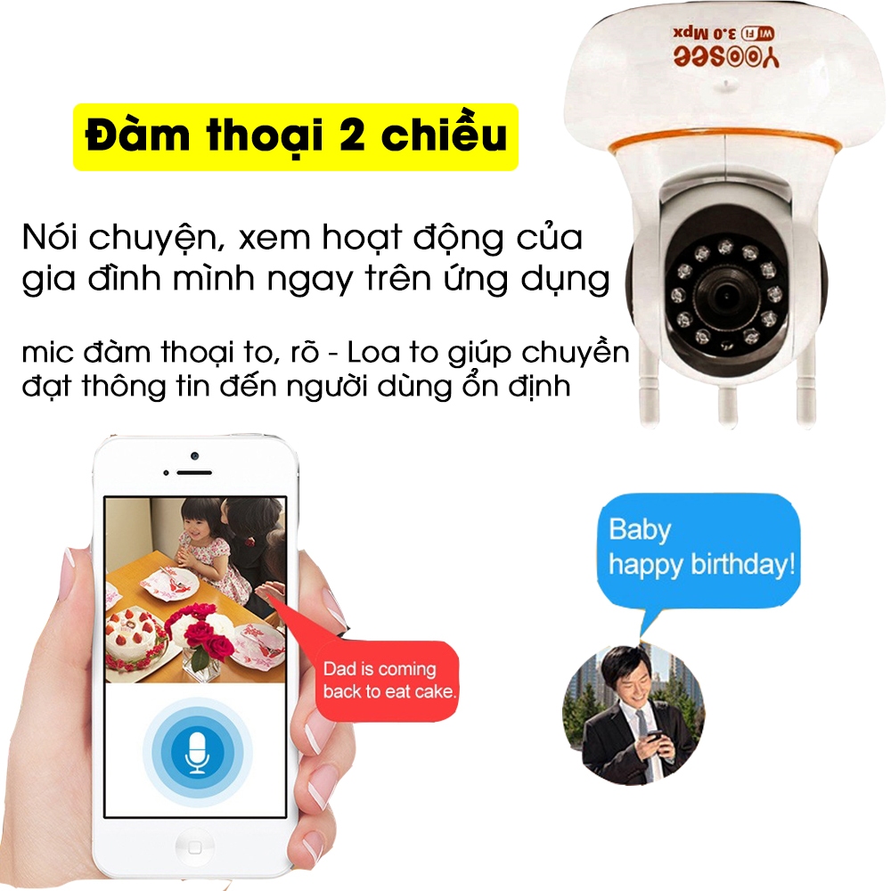 Camera wifi yoosee 3 râu 3.0 - CAMERA 3 ANTEN 3,0 Full HD 1080P - Camera wifi không dây, Nghe được âm thanh.