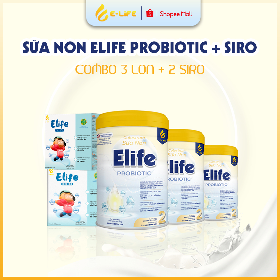 [Combo 3 ELIFE 2 PROBIOTIC + 2 SIRO DELICI] Cho trẻ 1-6 tuổi (800g) - [Tặng 1 hộp Siro + Bình lắc sữa]