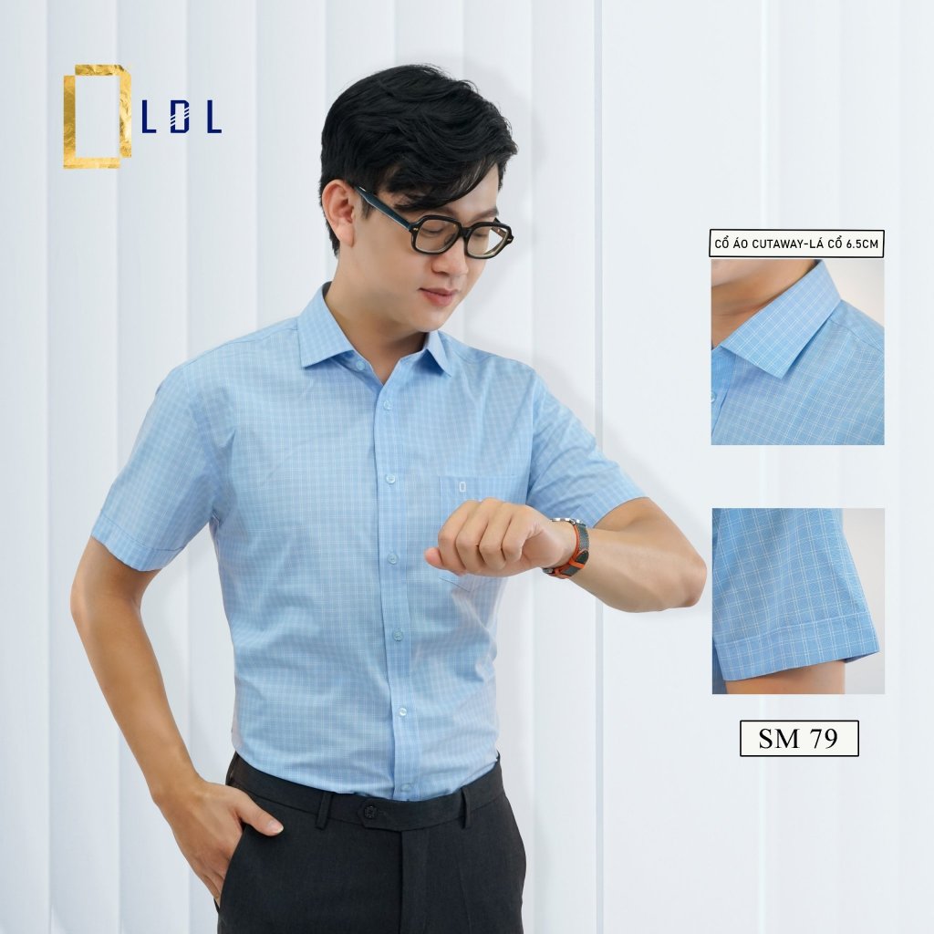 Áo Sơ Mi Nam LDL Ngắn Tay Công Sở Họa Tiết Sọc ô Đơn Giản Tinh Tế Và Lịch Sự