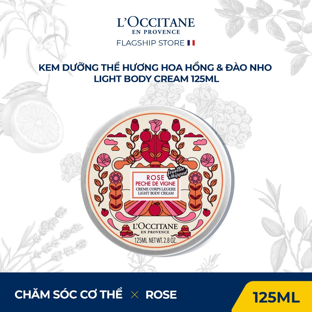 Kem Dưỡng Thể Hương Hoa Hồng & Đào Nho L'Occitane Rose Vine Peach Light Body Cream 125ml