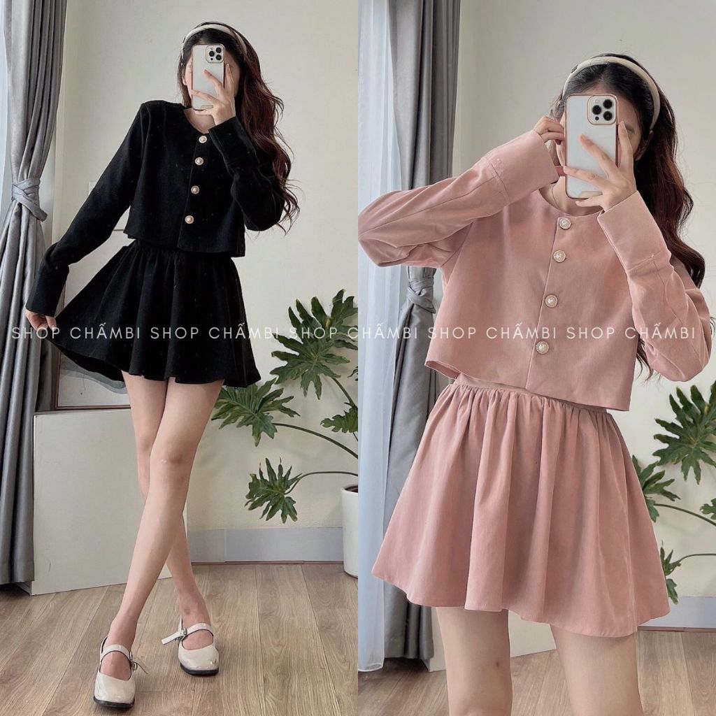 Set đồ nữ đi chơi S.170, Set áo croptop xắn tay kèm chân váy bồng xòe trẻ trung năng động - Shop Chấm Bi