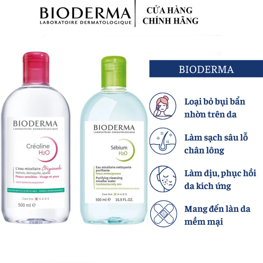 [MẪU MỚI]Nước tẩy trang Bioderma Sebium H2O 500ml làm sạch sâu, dưỡng ẩm cho mọi loại da